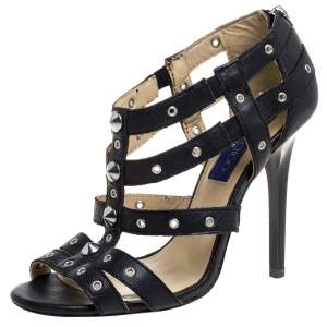 مملوكة مسبقًا Jimmy Choo Black Leather Caged Open Toe Sandals Size 39