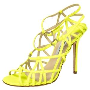 Jimmy Choo Neon Green Leather Strappy Sandals Size 39
