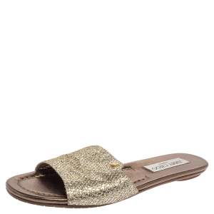  مملوكة مسبقًا Jimmy Choo Metallic Lame Glitter Nanda Slide Sandals Size 36.5