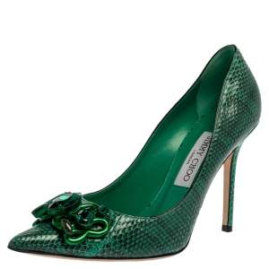 مملوكة مسبقًا Jimmy Choo Green Snake Skin Emerald Abel Pumps Size 39