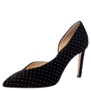 مملوكة مسبقًا Jimmy Choo Black Velvet Glitter Spotted Sophia Pointed Toe Pumps Size 39