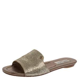 مملوكة مسبقًا صندل سلايد جيمي تشو غليتر ولاميه ناندا فضي/ذهبي ميتاليك مقاس 38.5