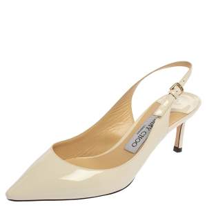 Pre Owned Jimmy Choo White Patent Leather  Slingback  Pumps Size 36.5