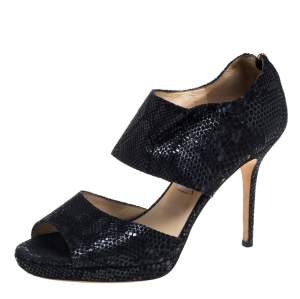 Pre Owned Jimmy Choo Black Textured Suede Private Cuff Sandals Size 39