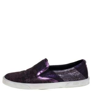 Pre Owned Jimmy Choo Metallic Purple Lace Demi Slip On Sneakers Size 37.5
