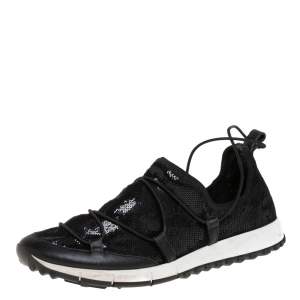 Pre Owned Jimmy Choo Black Leather And Sequin Andrea Sneakers Size 41