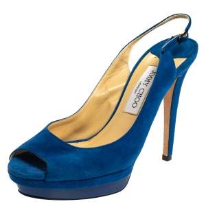 Jimmy Choo Blue Suede Slingback Sandals Size 39