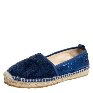 Pre Owned Jimmy Choo Blue Sequin Paksa Flat Espadrilles Size 38