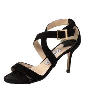 مملوكة مسبقًا صندل جيمي تشو لويز سويدي أسود بسيور متعاكسة مقاس 36