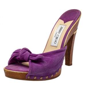 Jimmy Choo Purple Suede Knot Slide Sandals Size 40