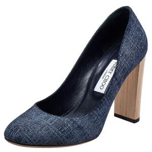 Pre Owned Jimmy Choo Blue Denim Laria Block Heel Pumps Size 40