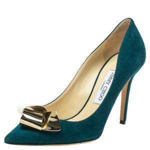 Pre Owned Jimmy Choo Green Suede Vesna Pumps Size 37.5