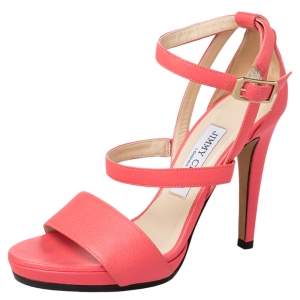 Pre Owned Jimmy Choo Pink Leather Dose Ankle Strap Sandals Size 37.5
