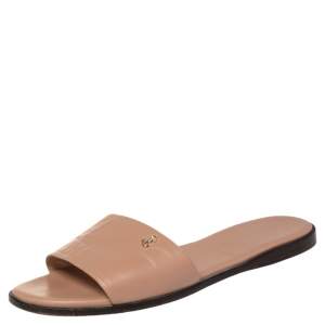 Jimmy Choo Beige Leather Slip On Flat Sandals Size 38.5