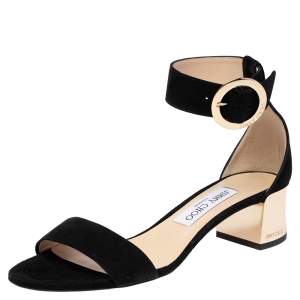 Pre Owned Jimmy Choo Black Suede Jamie Ankle Strap Sandals Size 37.5