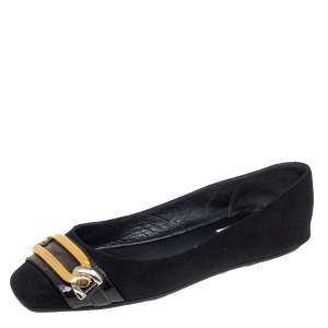 Pre Owned Jimmy Choo Black Suede Morse Buckle Ballet Flats Size 37