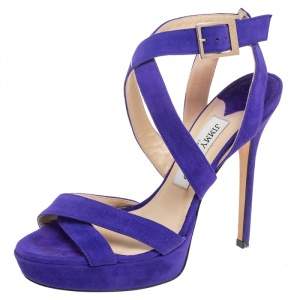 Pre Owned  Jimmy Choo Blue  Suede Maitai Strappy Platform Sandals Size 37