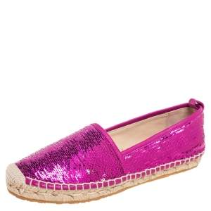 Pre Owned Jimmy Choo Pink  Sequin Paksa Flat Espadrilles Size 37