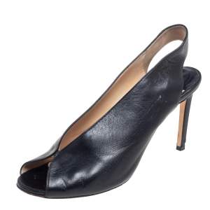 Pre Owned Jimmy Choo Black Leather Peep Toe Slingback Sandals Size 39