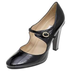 مملوكة مسبقًا حذاء كعب عالي جيمي تشو ماري جين جلد أنقليس أسود مقاس 38.5
