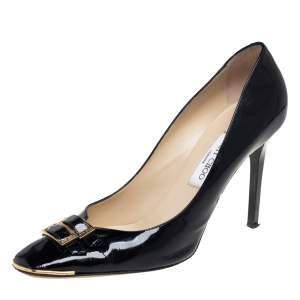 Pre Owned Jimmy Choo Black Patent Leather Double Buckle Toe Pumps Size 41