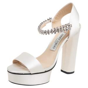 Pre Owned Jimmy Choo Ivory White Santina Platform Sandals Size 36.5