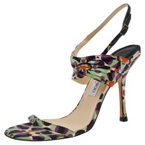 Jimmy Choo Multicolor Printed Satin Charis Ankle Strap Sandals Size 41