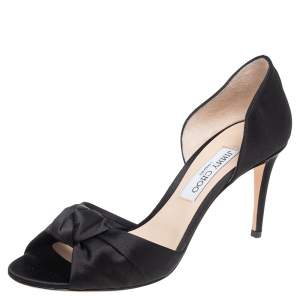 Jimmy Choo Black Satin Kitty Knotted Bow Sandals Size 40