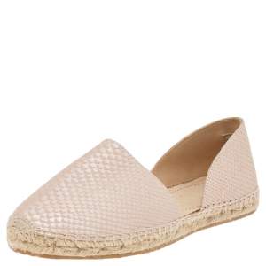 Pre Owned Jimmy Choo Beige Snakeskin Embossed Leather Dreya D'orsay Flat Espadrilles Size 39