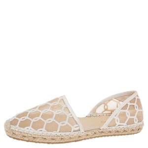 Pre Owned Jimmy Choo White Embroidered Mesh Dreya D'orsay Flat Espadrilles Size Size 40