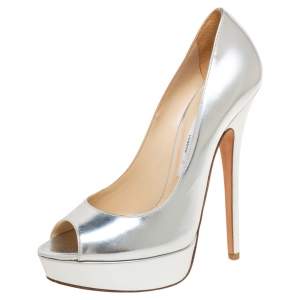 Pre Owned Jimmy Choo Silver Leather Dahlia Platform Pumps Size 39