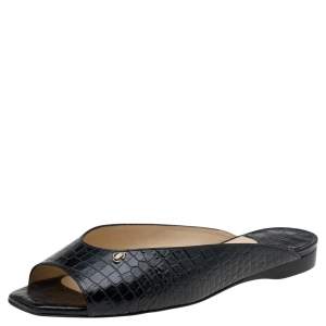 Pre Owned Jimmy Choo Black Croc Embossed Leather Jynx Flat Mules Size 40