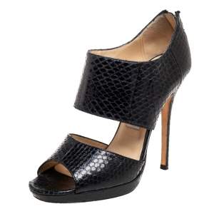Jimmy Choo Black Snakeskin Leather Private Sandals Size 38