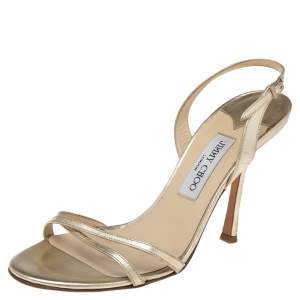 Jimmy Choo Gold Leather Indie Slingback Sandals Size 40.5