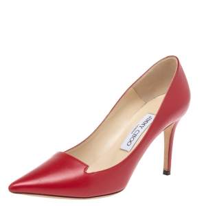 مملوكة مسبقًا حذاء كعب عا لي جيمي تشو أفريل جلد أحمر مقدمة مدببة مقاس 36.5