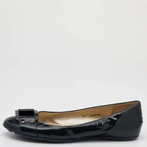 Pre Owned Jimmy Choo Dark Green Patent Leather Morse Buckle Ballet Flats Size 39