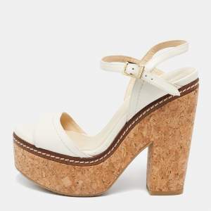 Jimmy Choo Off White Leather Nemesis Cork Platform Sandals Size 38
