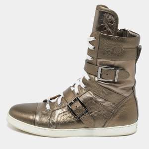 Pre Owned Jimmy Choo Metallic Bronze Leather High Top Sneakers Size 40.5