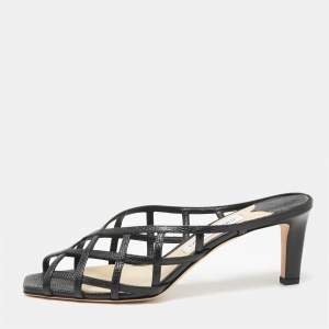مملوكة مسبقًا Jimmy Choo Black Lizard Embossed Leather Sai Mules Size 39.5