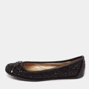 Pre Owned Jimmy Choo Black Crystal Embellished Suede and Leather Weber Ballet Flats Size 35