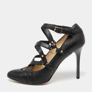 Pre Owned Jimmy Choo Black Leather Cross Strap Jazz Pumps Size 38.5