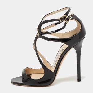 Pre Owned Jimmy Choo Black Patent Leather Lance Strappy Sandals Size 36