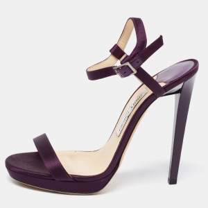 Pre Owned Jimmy Choo Purple Satin Minny Ankle Strap Sandals Size 38.5