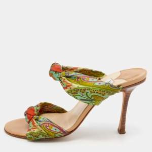 Jimmy Choo Multicolor Floral Print Satin Kris Knot Slide Sandals Size 39.5