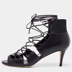 Jimmy Choo Black Leather Myrtle 65 Lace Up Sandals Size 35.5