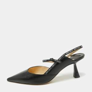 Pre Owned Jimmy Choo Black Leather Ray Slingback Sandals Size 37.5