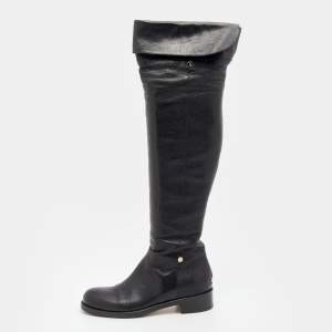Pre Owned Jimmy Choo Black Leather Deron Over The Knee Boots Size 38.5
