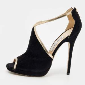 Jimmy Choo Black Suede Fey Back Ankle Strap Sandals Size 40