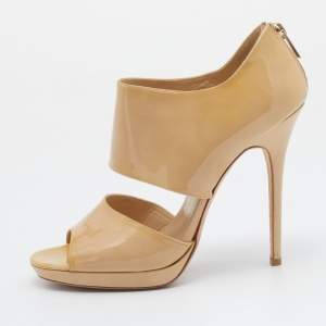 Jimmy Choo Beige Patent Leather ‘Private’ Sandals Size 40.5