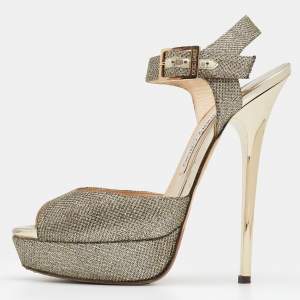 Pre Owned Jimmy Choo Gold Glitter Platform Sandals Size 39